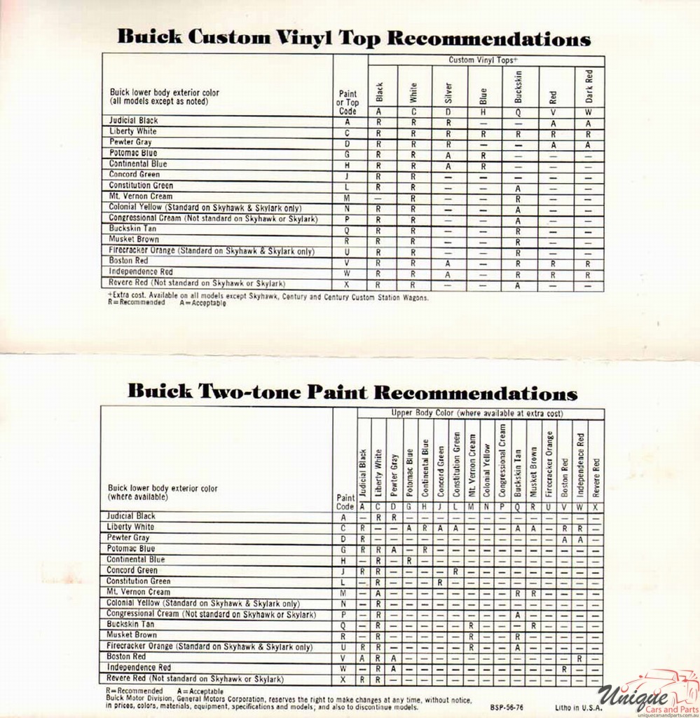 1976 Buick Exterior Paint Chart Page 3